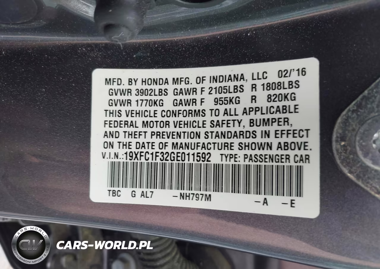 2016 Honda Civic Ex-T VIN:19XFC1F32GE011592 - 9