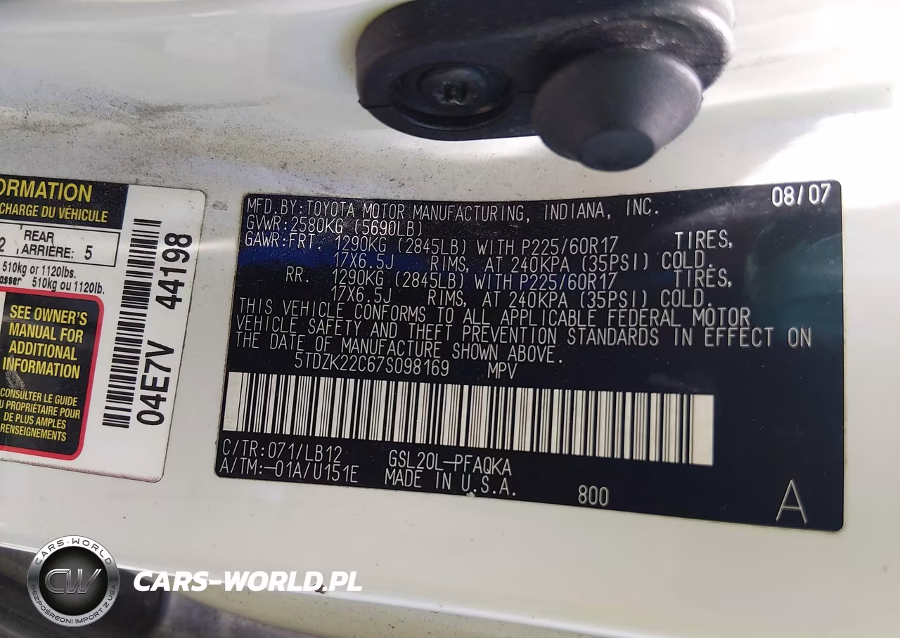 2007 Toyota Sienna Xle VIN:5TDZK22C67S098169 - 9