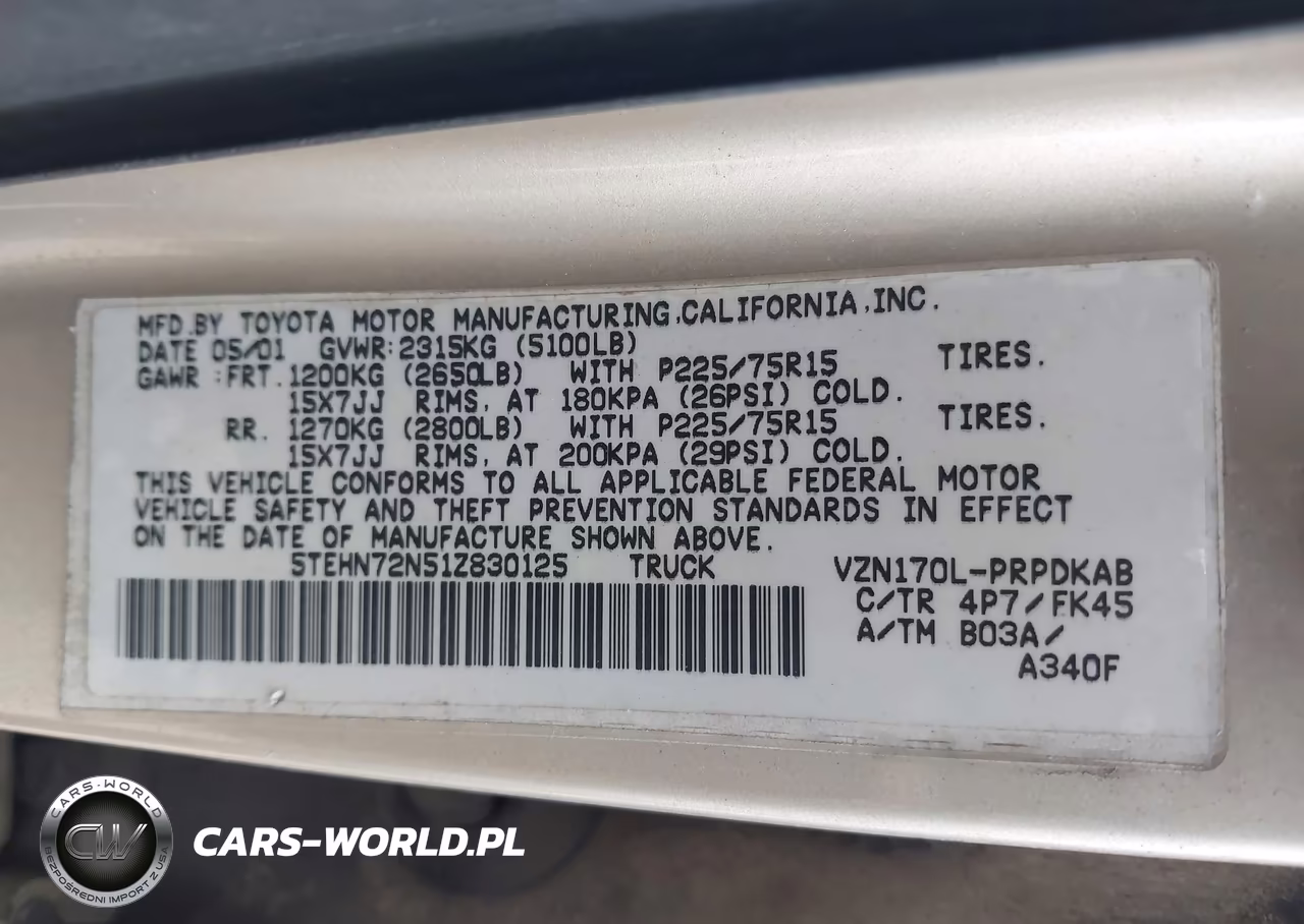 2001 Toyota Tacoma Base V6 VIN:5TEHN72N51Z830125 - 9
