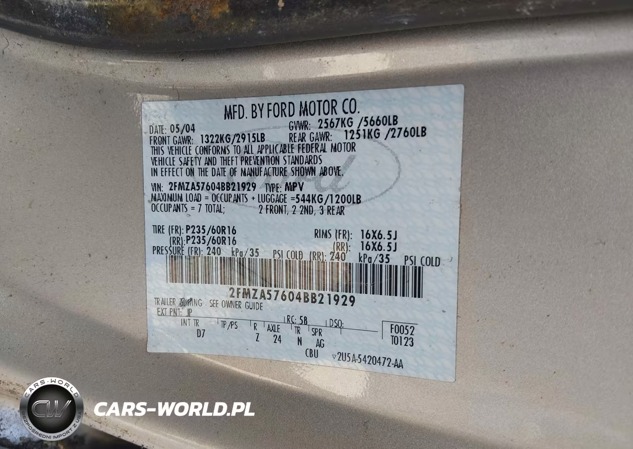 2004 Ford Freestar Ses VIN:2FMZA57604BB21929 - 9