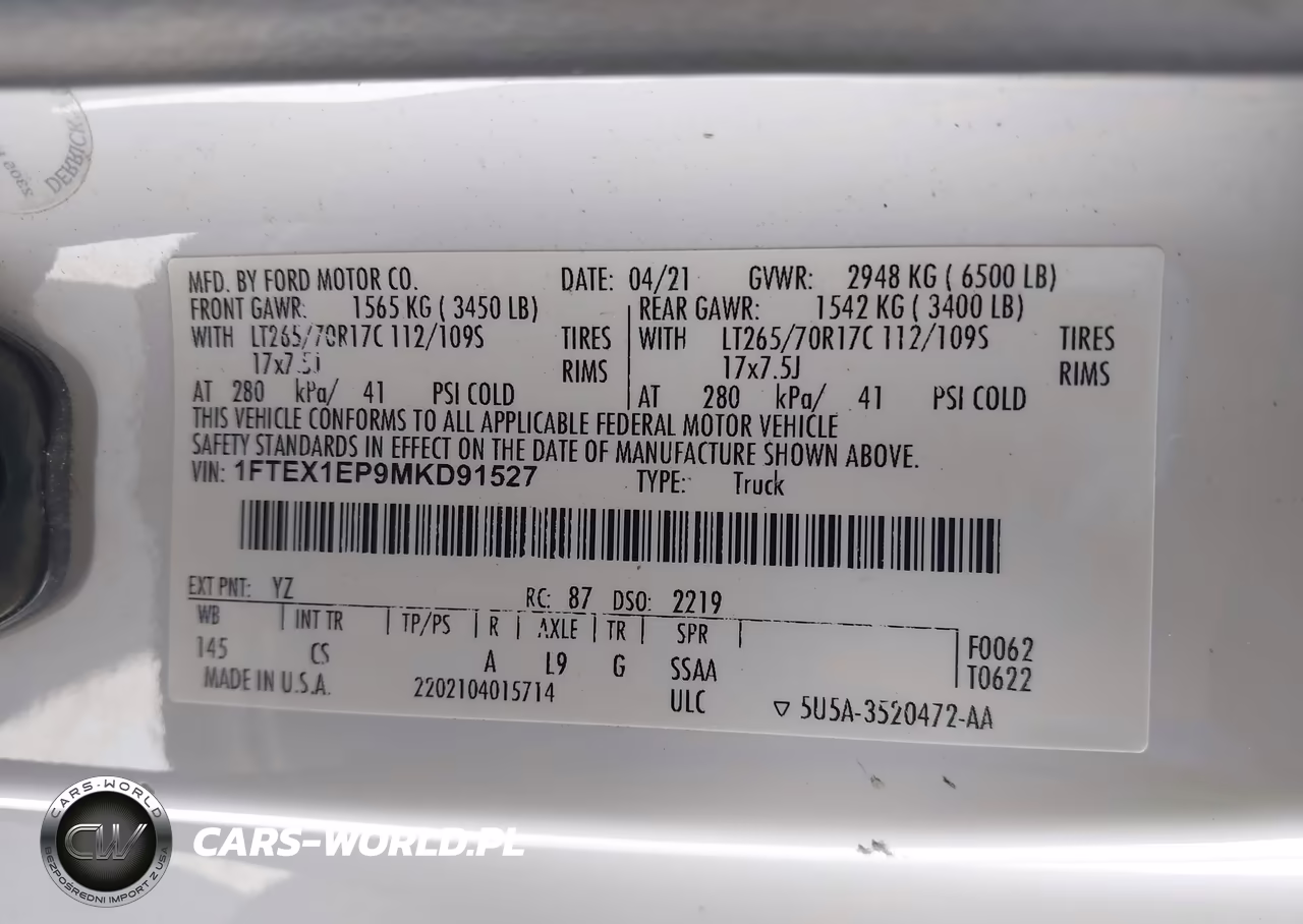 2021 Ford F-150 Xl VIN:1FTEX1EP9MKD91527 - 9