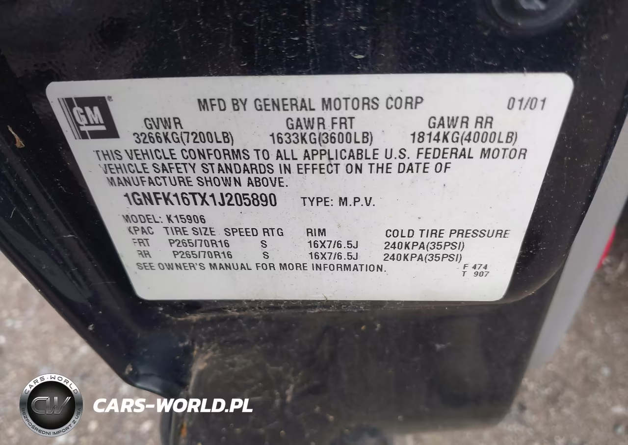 2001 Chevrolet Suburban K1500 VIN:1GNFK16TX1J205890 - 9