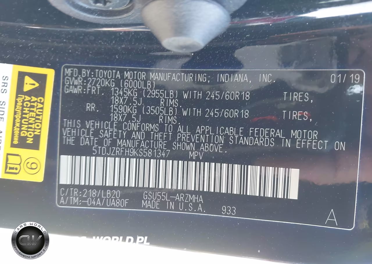 2019 Toyota Highlander Xle VIN:5TDJZRFH9KS581347 - 9
