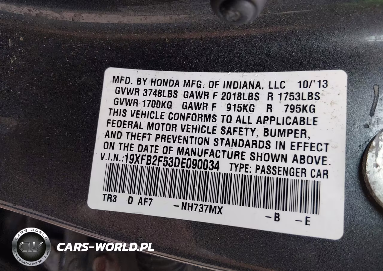 2013 Honda Civic Lx VIN:19XFB2F53DE090034 - 9