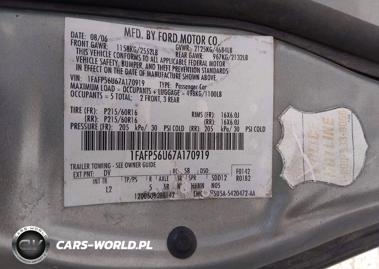 2007 Ford Taurus Sel VIN:1FAFP56U67A170919 - 9