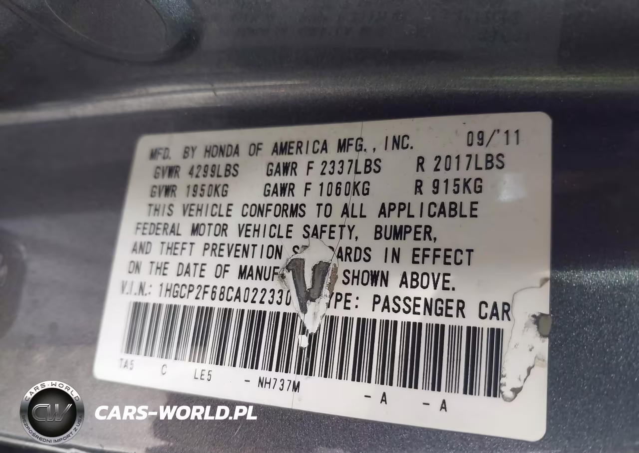 HONDA ACCORD VIN:1HGCP2F68CA022330 - 9