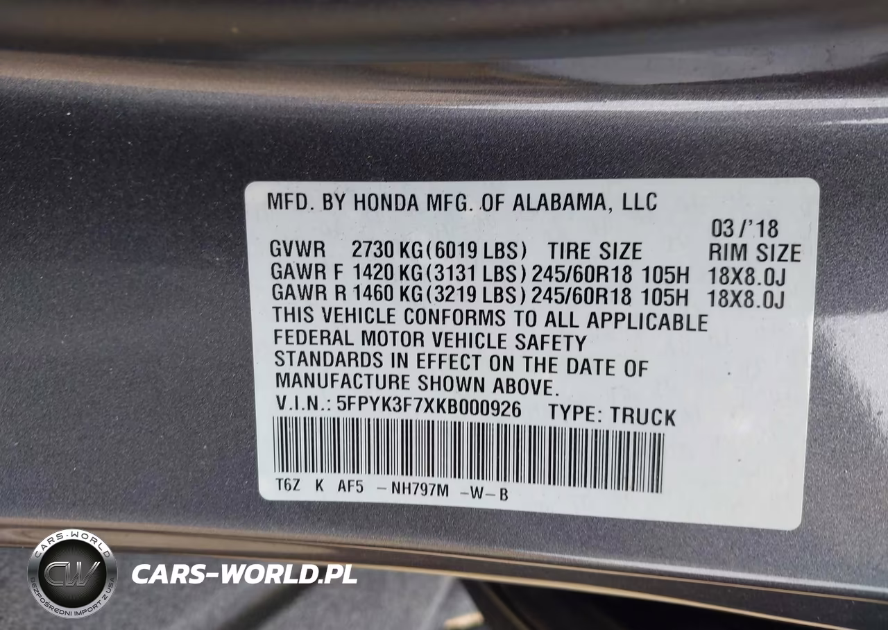 2019 Honda Ridgeline Rtl-E VIN:5FPYK3F7XKB000926 - 9