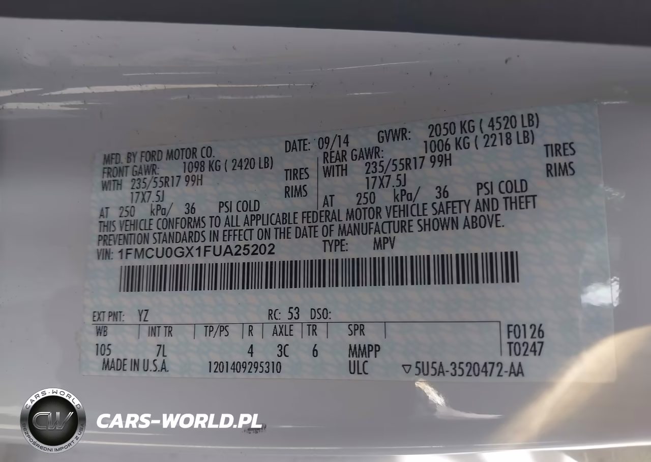 2015 Ford Escape Se VIN:1FMCU0GX1FUA25202 - 9