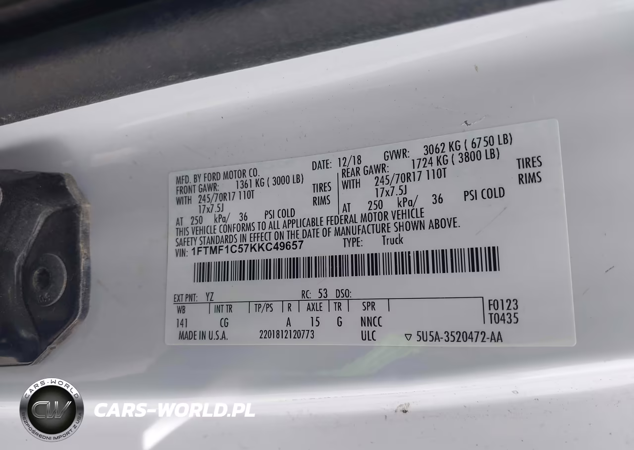 2019 Ford F-150 Xl VIN:1FTMF1C57KKC49657 - 9