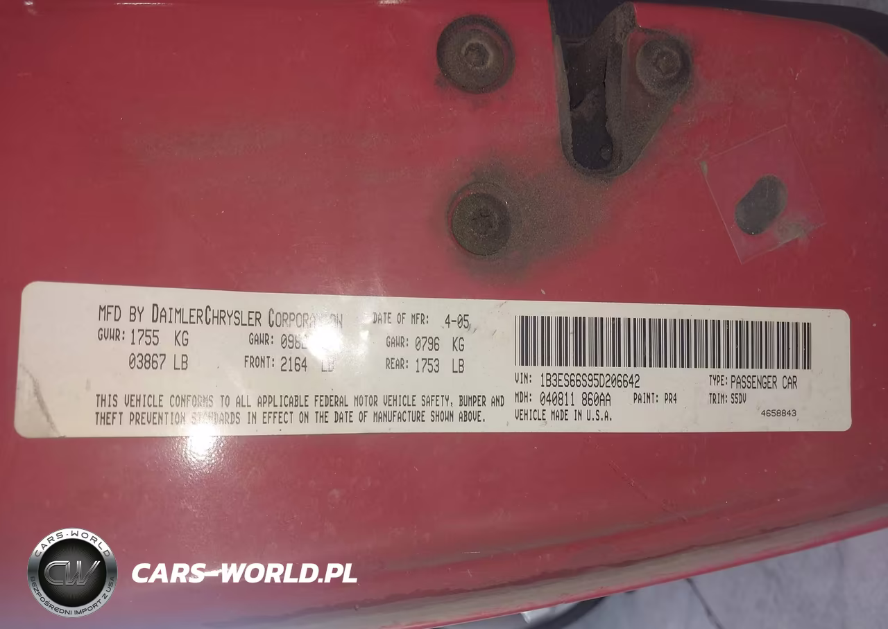 2005 Dodge Srt4 VIN:1B3ES66S95D206642 - 9