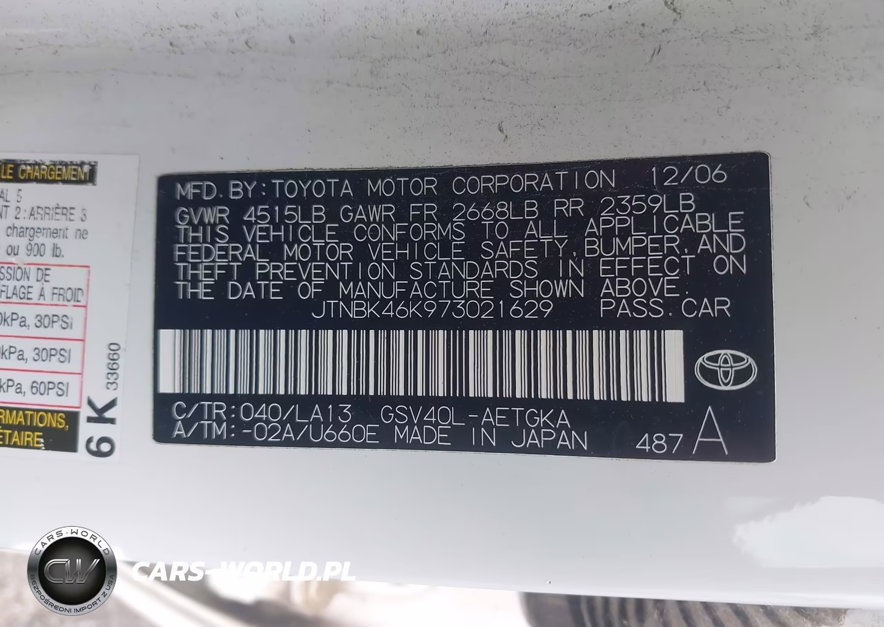 2007 Toyota Camry Xle V6 VIN:JTNBK46K973021629 - 9