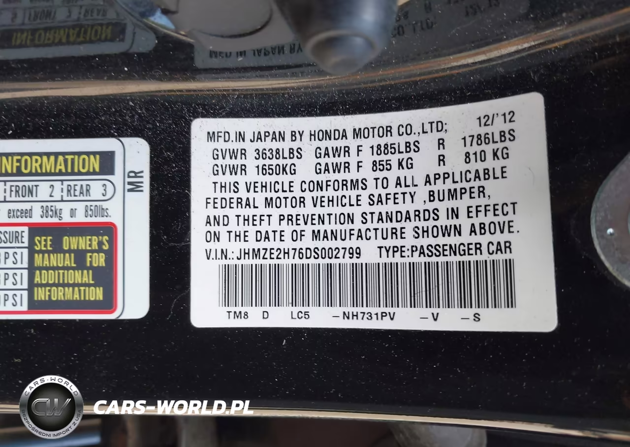 2013 Honda Insight Ex VIN:JHMZE2H76DS002799 - 9