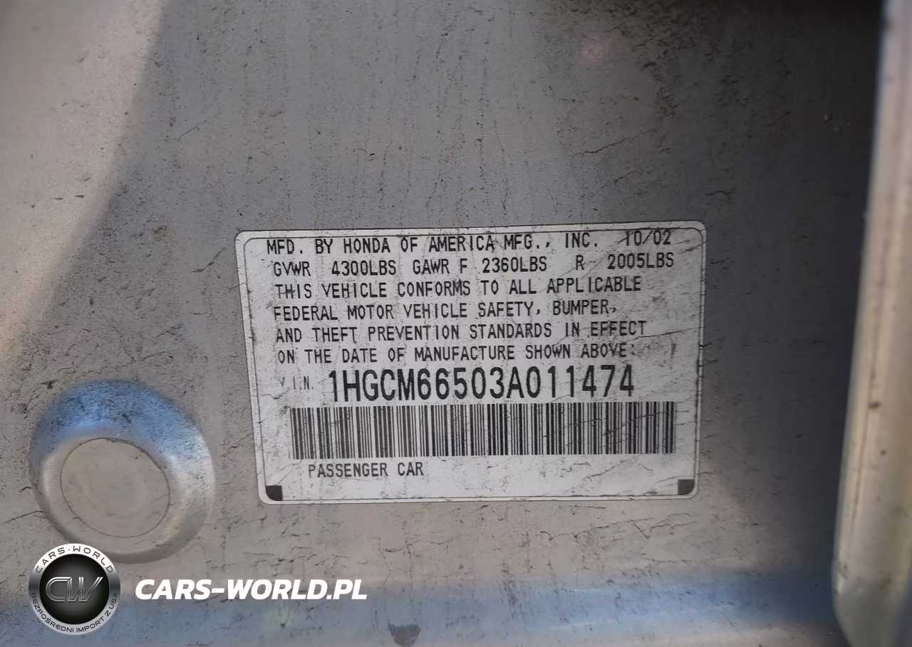 2003 Honda Accord 3.0 Ex VIN:1HGCM66503A011474 - 9