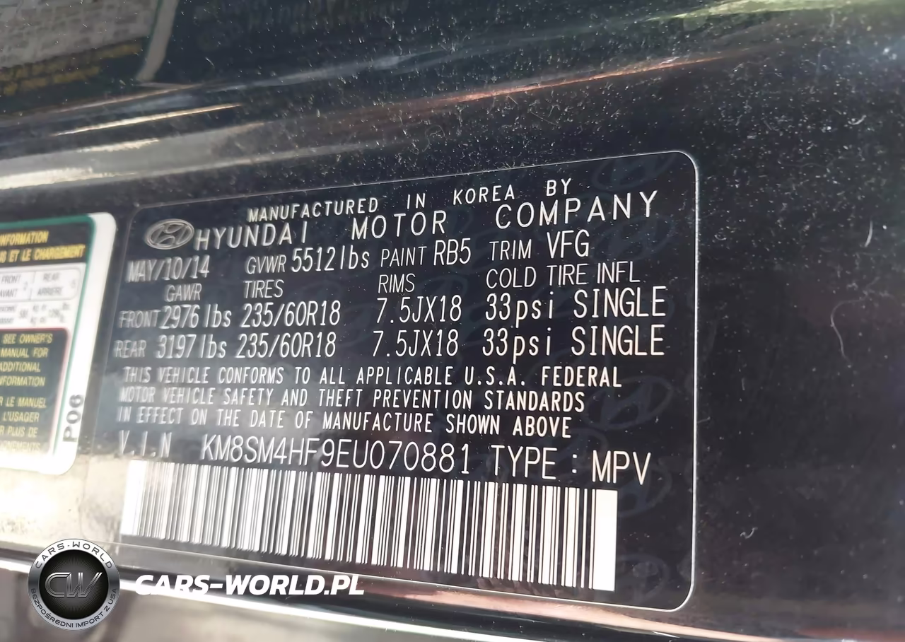 2014 Hyundai Santa Fe Gls VIN:KM8SM4HF9EU070881 - 9