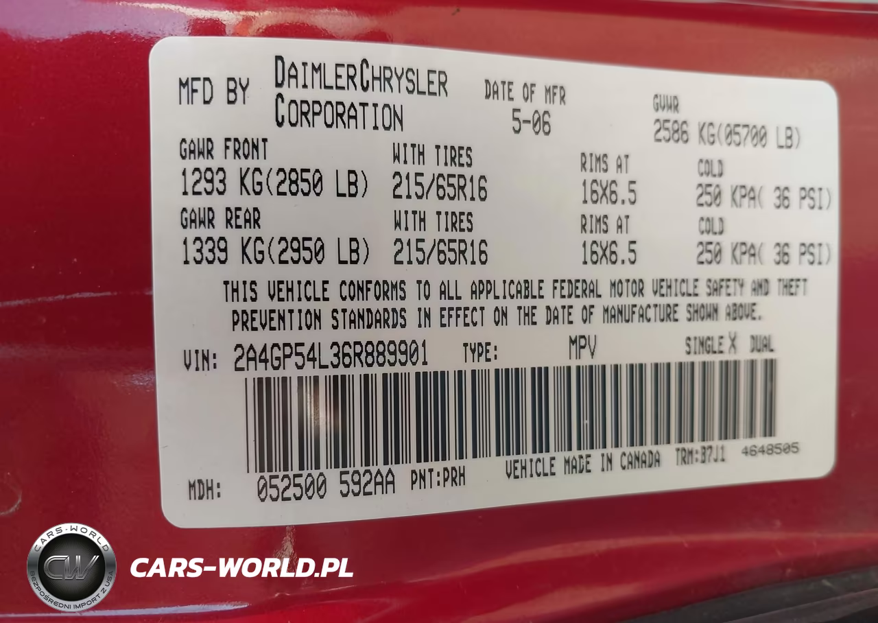 2006 Chrysler Town & Country Touring VIN:2A4GP54L36R889901 - 9