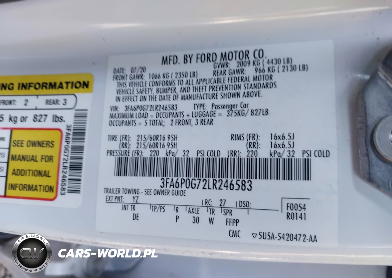 2020 Ford Fusion S VIN:3FA6P0G72LR246583 - 9