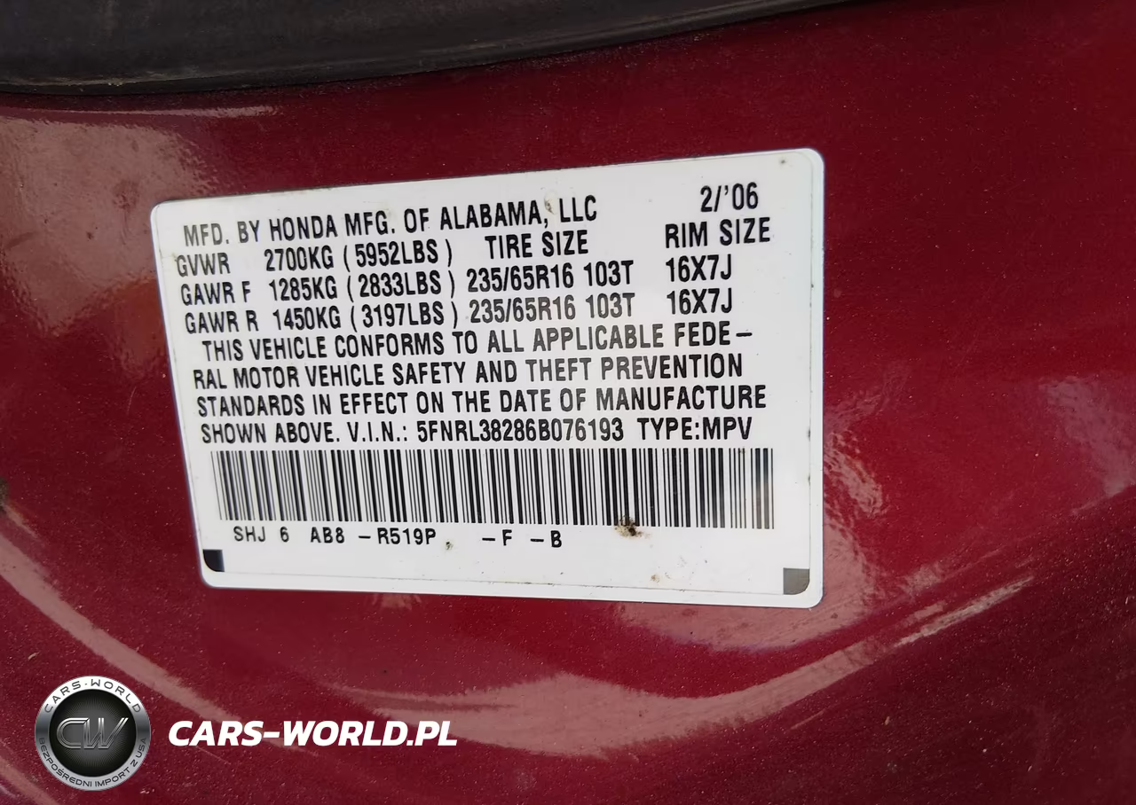 2006 Honda Odyssey Lx VIN:5FNRL38286B076193 - 9