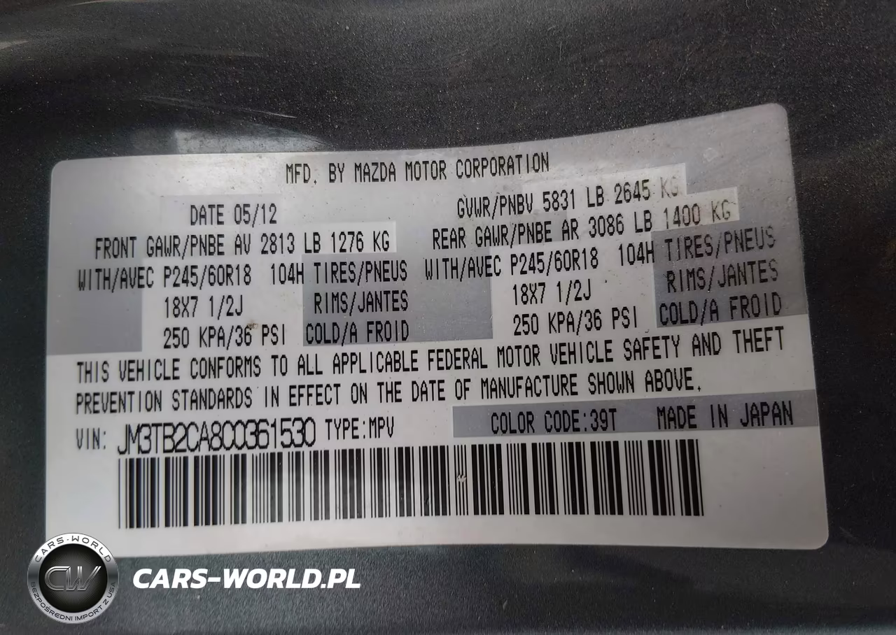 2012 Mazda Cx-9 Touring VIN:JM3TB2CA8C0361530 - 9