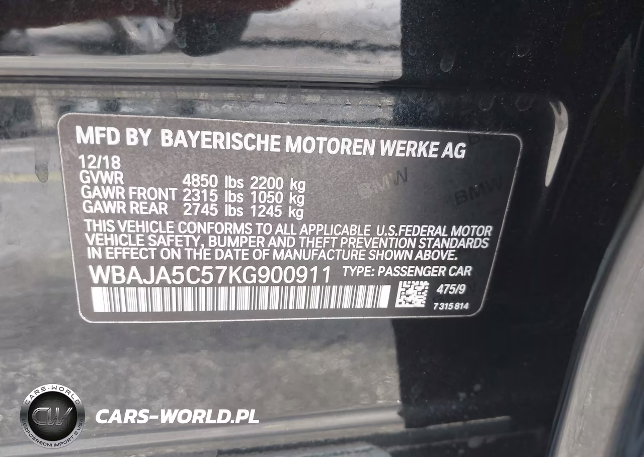 2019 BMW 530I VIN:WBAJA5C57KG900911 - 9