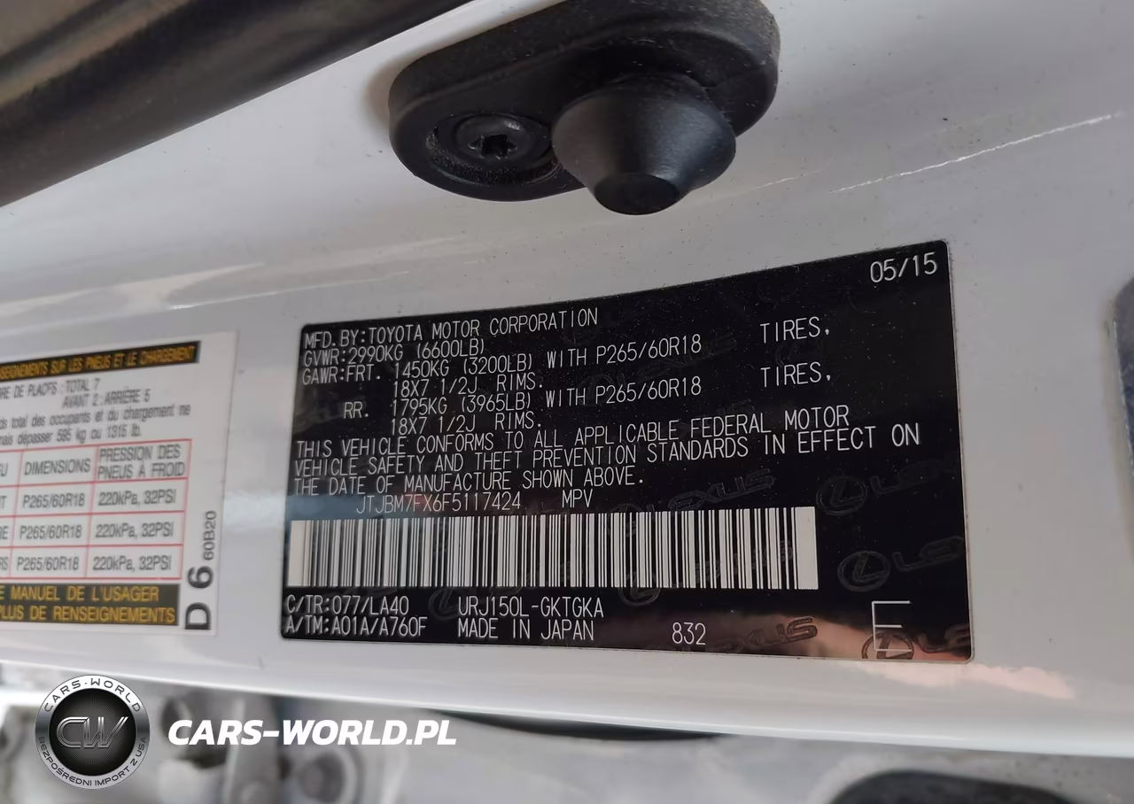2015 Lexus Gx 460 VIN:JTJBM7FX6F5117424 - 9