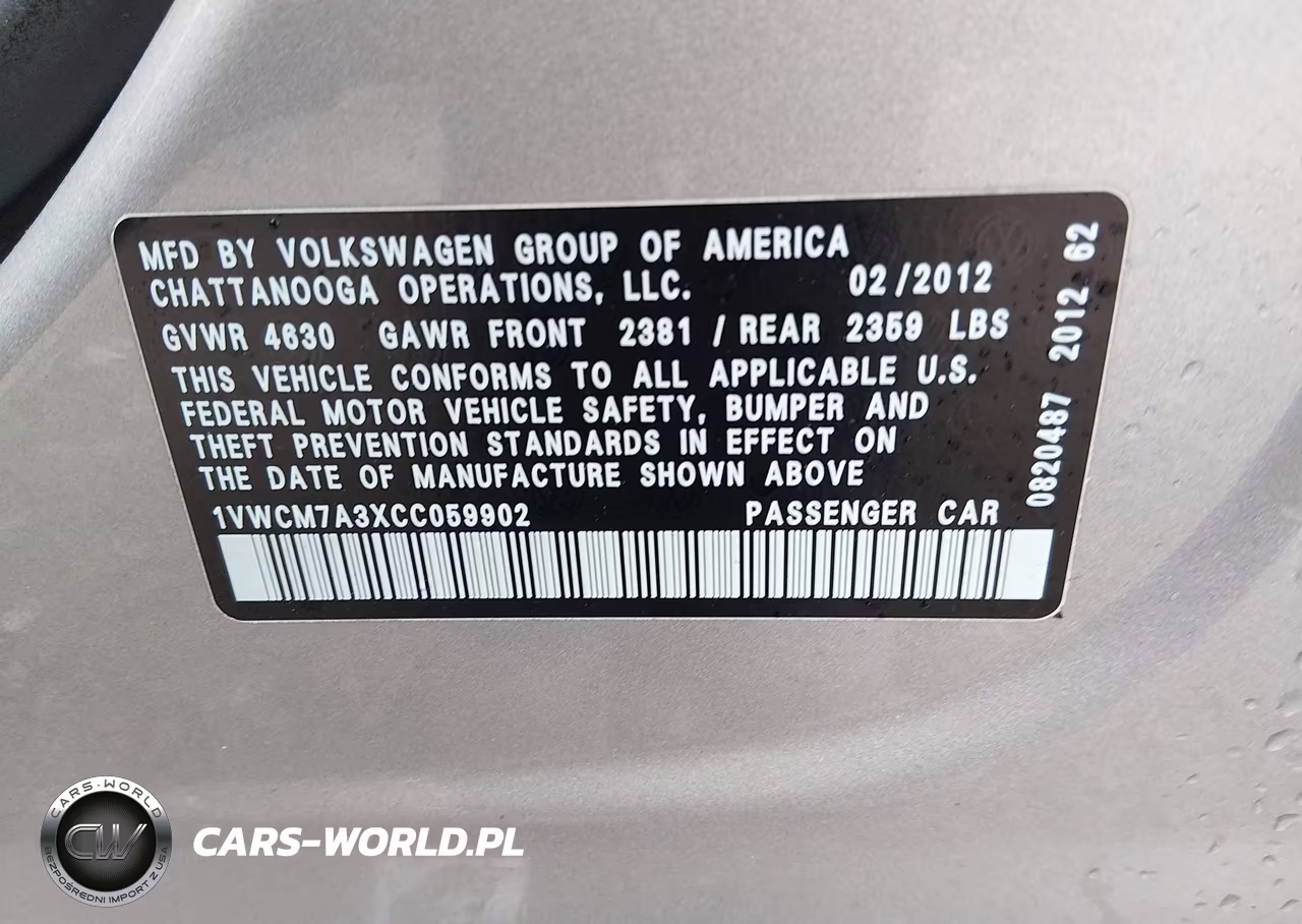 2012 Volkswagen Passat 3.6L V6 Sel Premium VIN:1VWCM7A3XCC059902 - 9