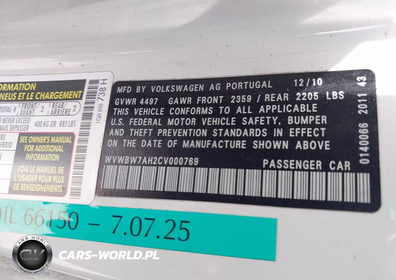 2012 Volkswagen Eos Komfort VIN:WVWBW7AH2CV000769 - 9