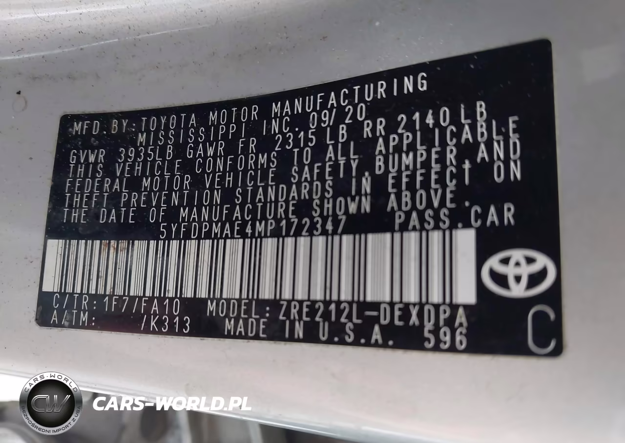 2021 Toyota Corolla L VIN:5YFDPMAE4MP172347 - 9