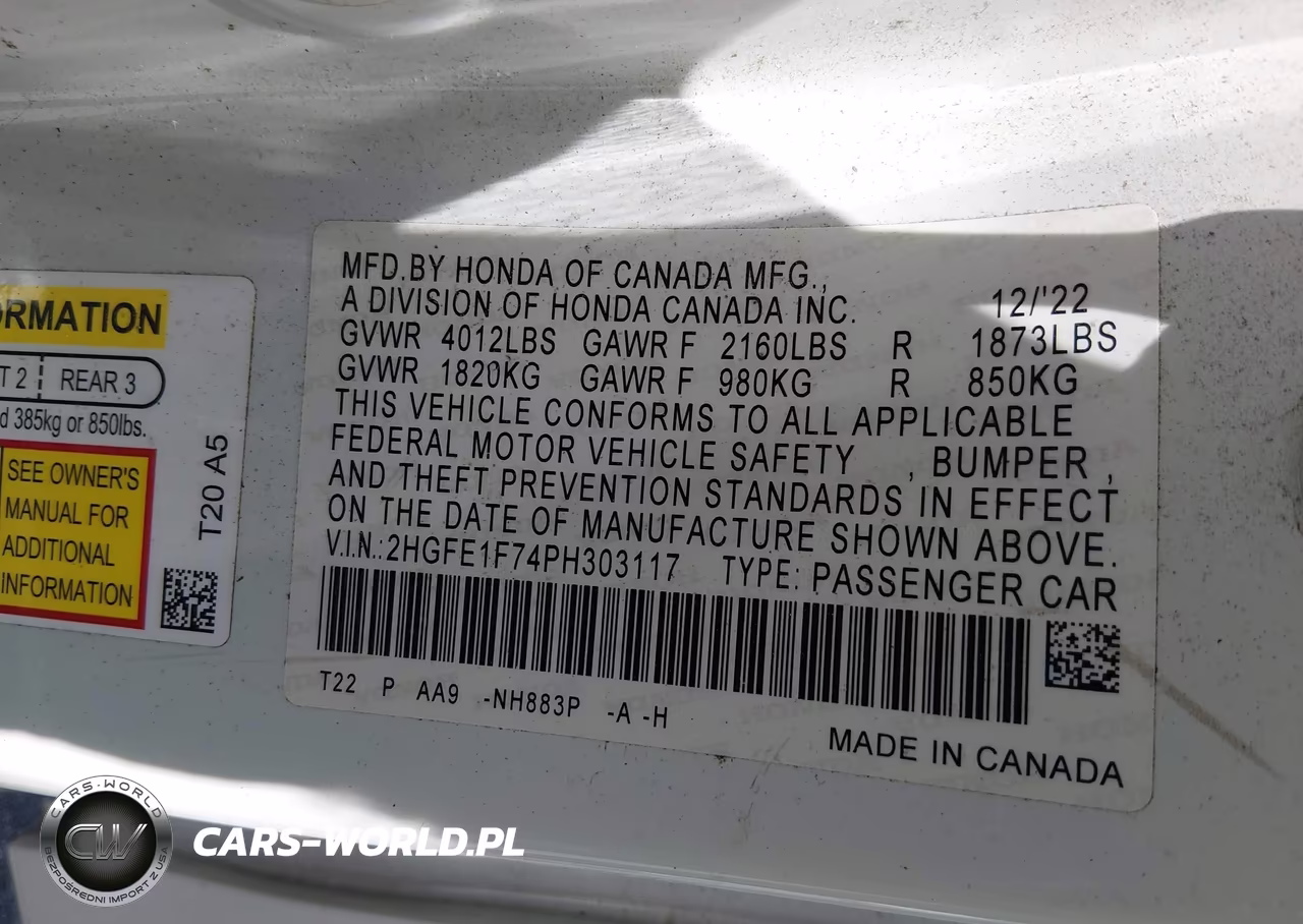 2023 Honda Civic Ex-Ex W-O Bsi VIN:2HGFE1F74PH303117 - 9