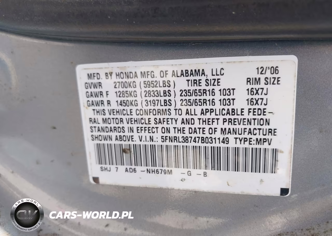 2007 Honda Odyssey Ex-L VIN:5FNRL38747B031149 - 9