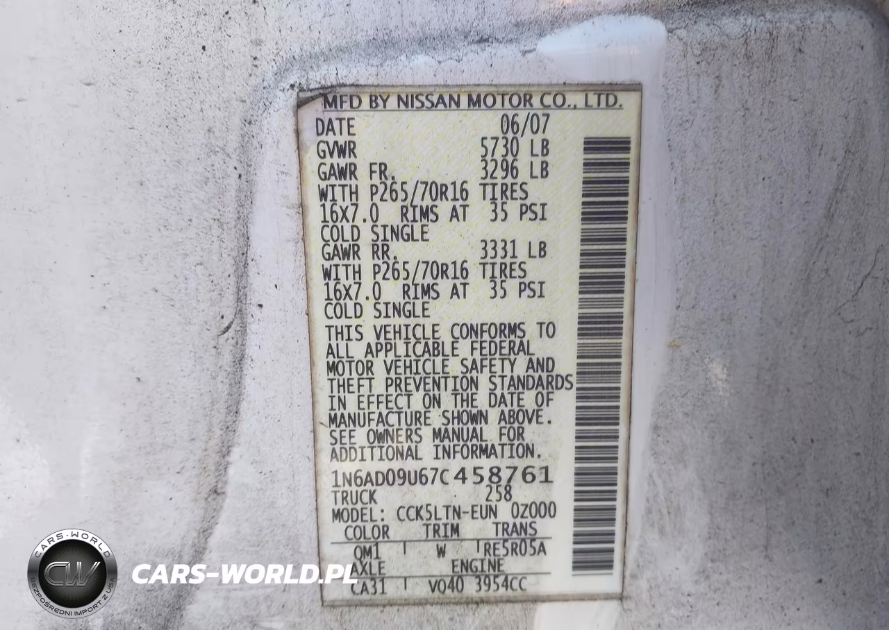 2007 Nissan Frontier Se VIN:1N6AD09U67C458761 - 9