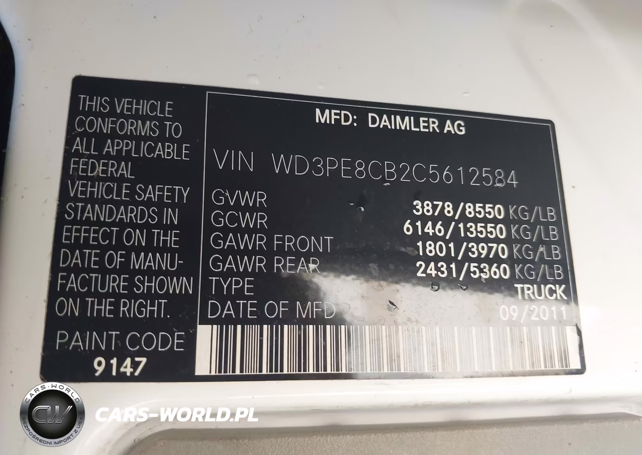 2012 Mercedes-Benz Sprinter 2500 High Roof VIN:WD3PE8CB2C5612584 - 9