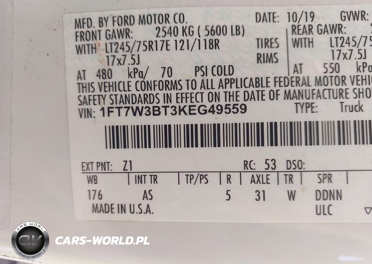 2019 Ford F-350 Xl VIN:1FT7W3BT3KEG49559 - 9