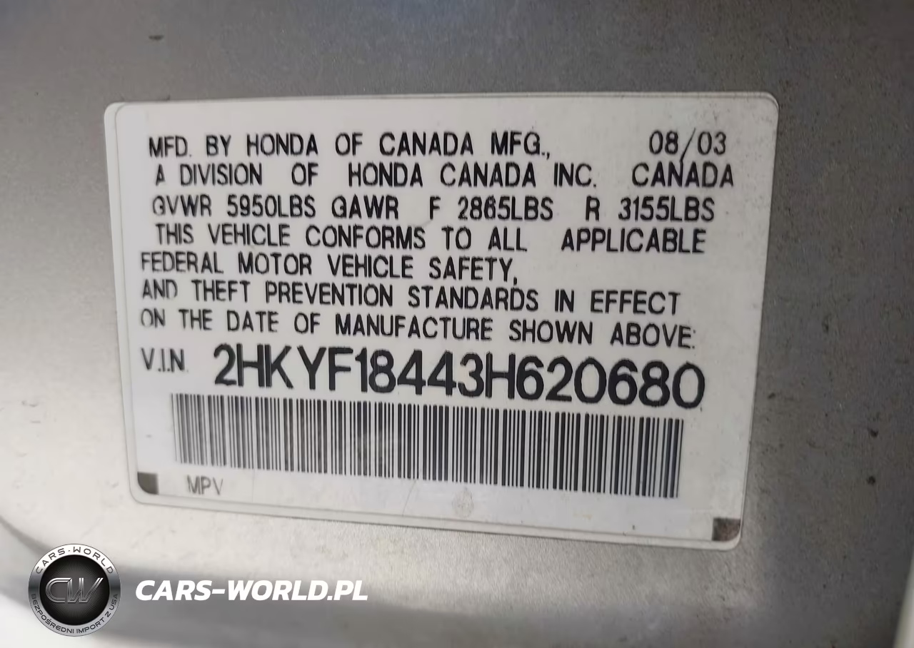 2003 Honda Pilot Ex VIN:2HKYF18443H620680 - 9