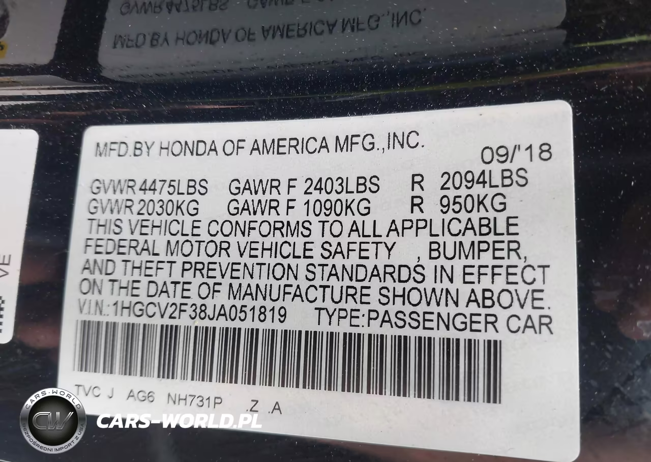 2018 Honda Accord Sport 2.0T VIN:1HGCV2F38JA051819 - 9