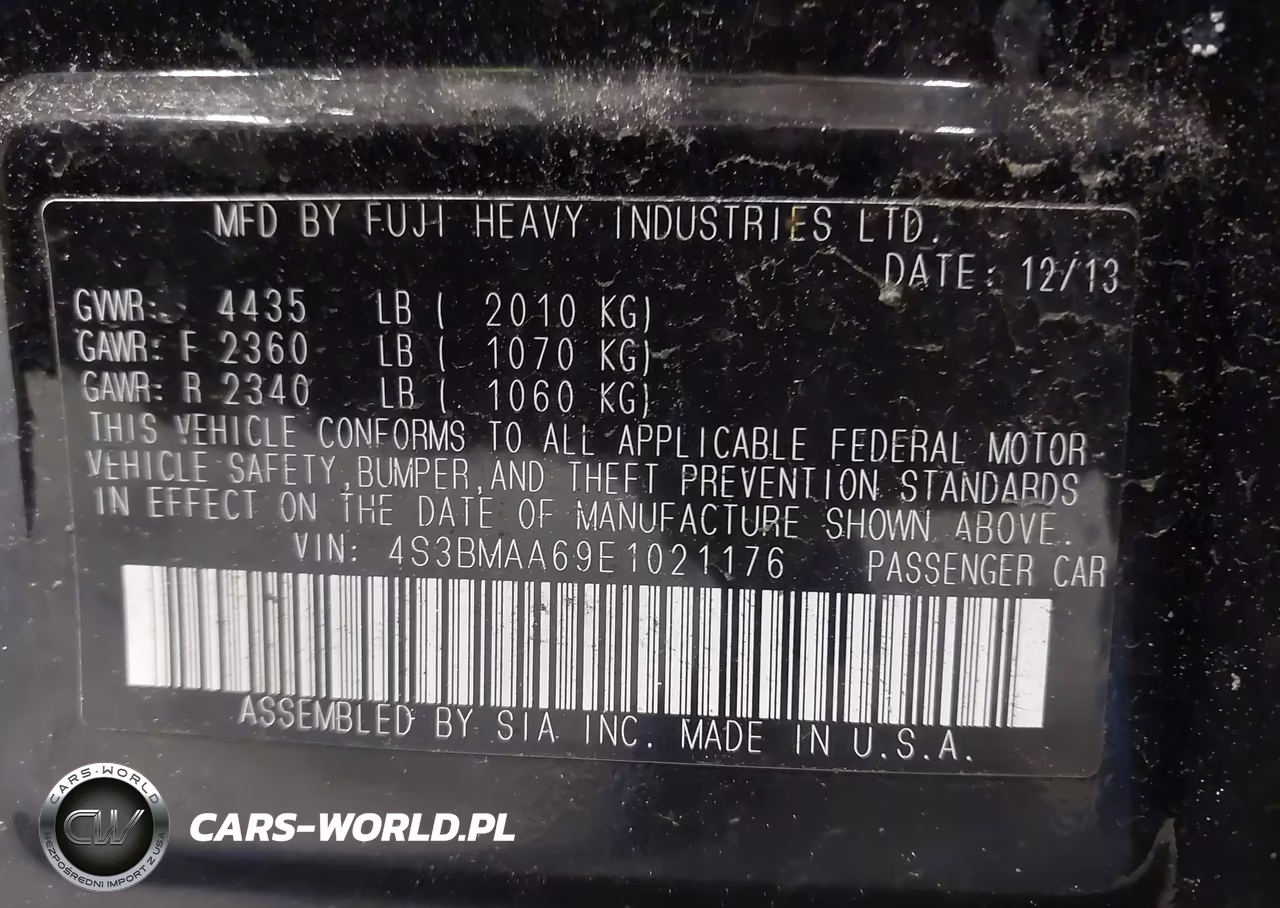 2014 Subaru Legacy 2.5I VIN:4S3BMAA69E1021176 - 9