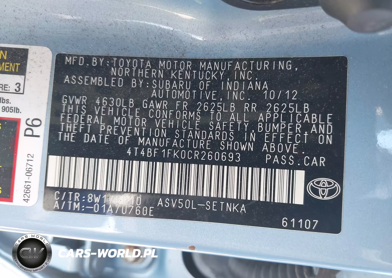 2012 Toyota Camry Le VIN:4T4BF1FK0CR260693 - 9