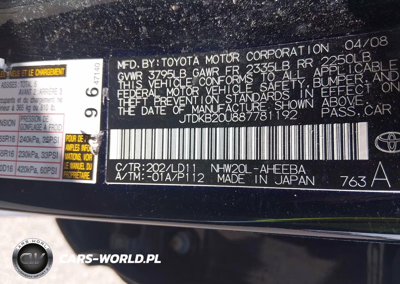 2008 Toyota Prius Touring VIN:JTDKB20U887781192 - 9