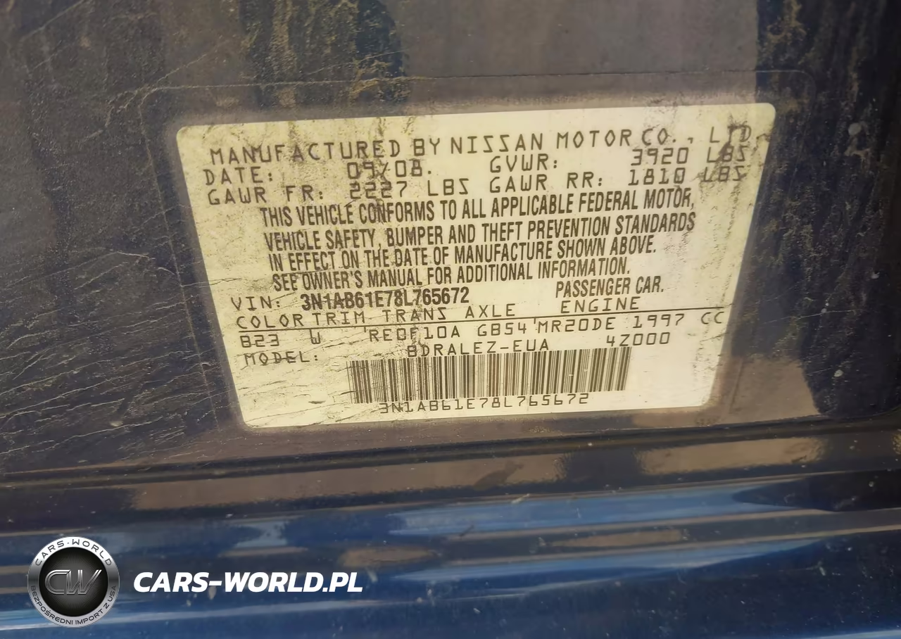 2008 Nissan Sentra 2.0S VIN:3N1AB61E78L765672 - 9