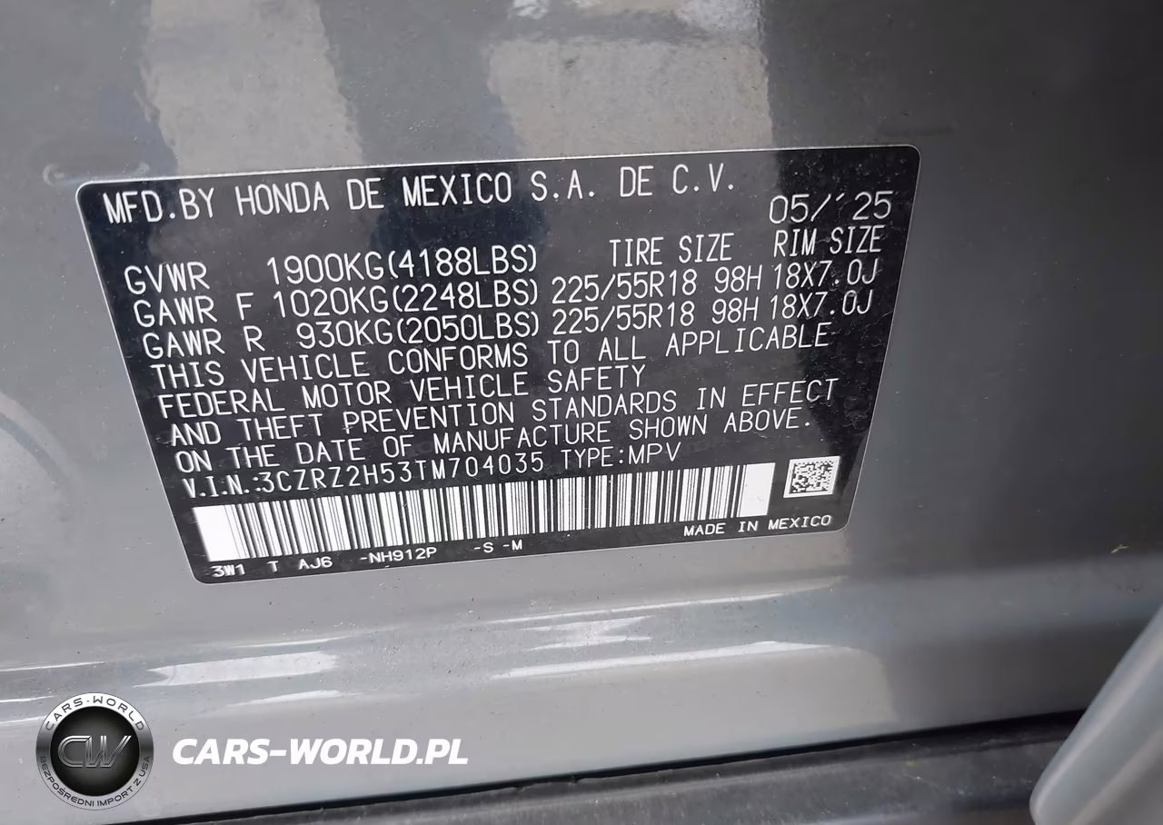 2026 Honda Hr-V Awd Sport VIN:3CZRZ2H53TM704035 - 9