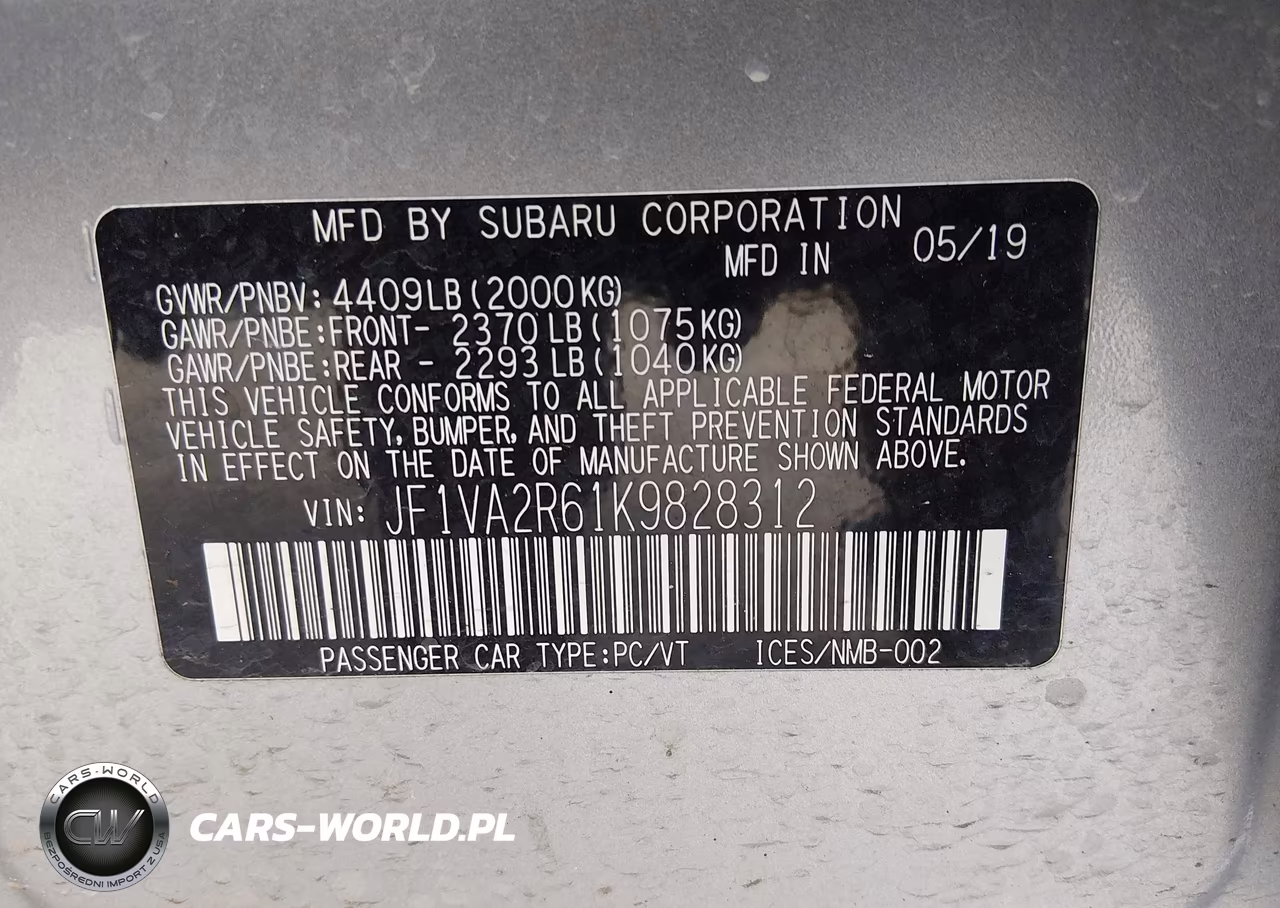 2019 Subaru Wrx Sti VIN:JF1VA2R61K9828312 - 9