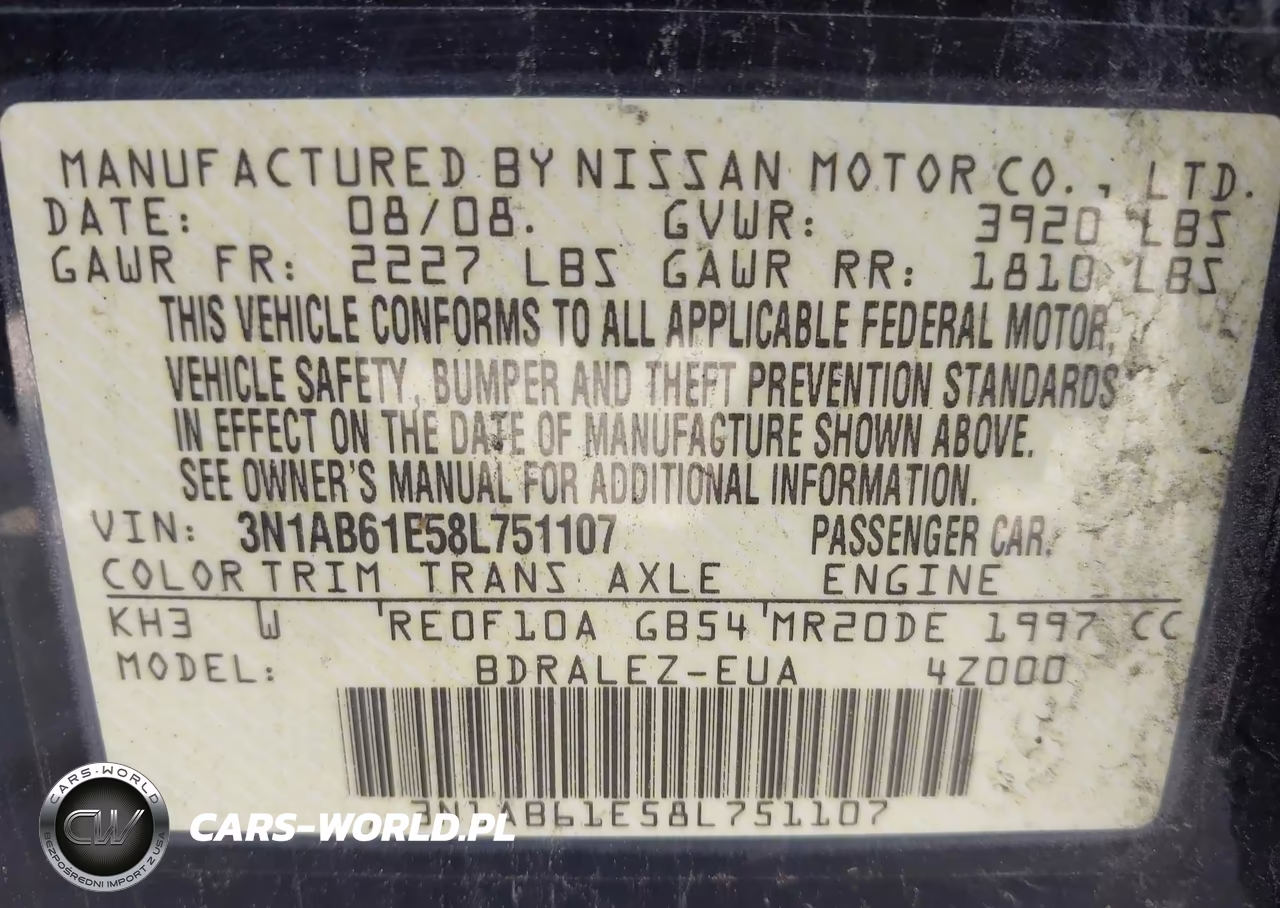 2008 Nissan Sentra 2.0S VIN:3N1AB61E58L751107 - 9
