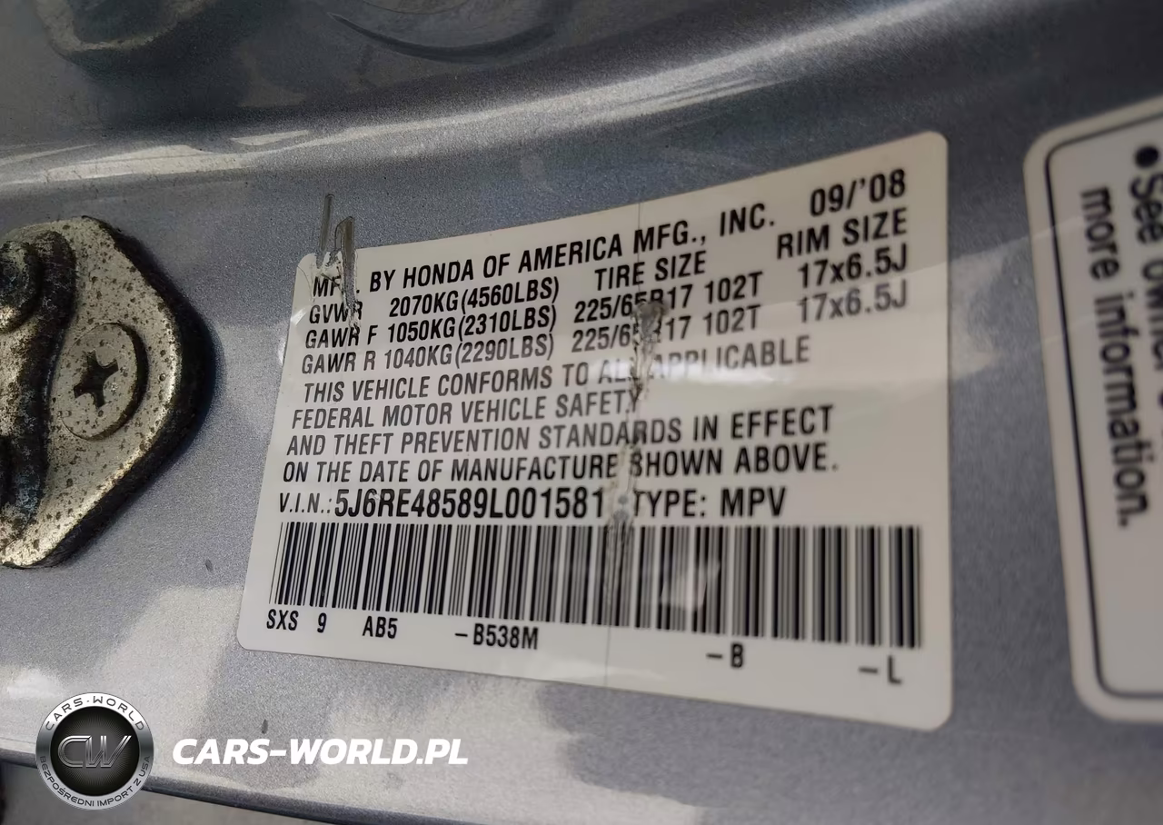 2009 Honda Cr-V Ex VIN:5J6RE48589L001581 - 9