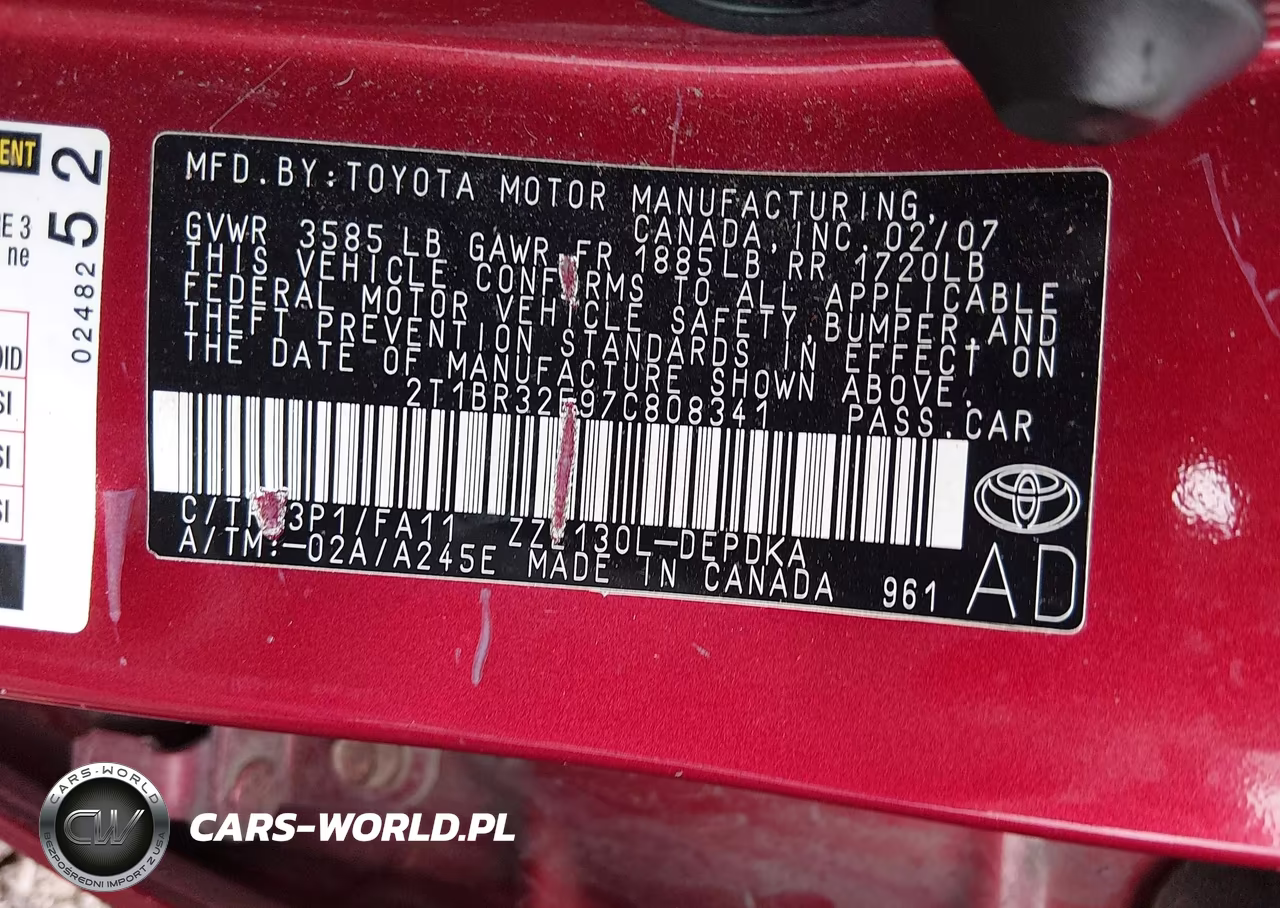 2007 Toyota Corolla Ce VIN:2T1BR32E97C808341 - 9