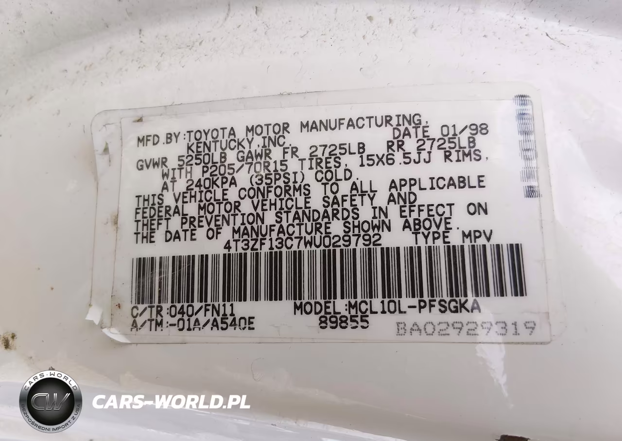 1998 Toyota Sienna Le VIN:4T3ZF13C7WU029792 - 9