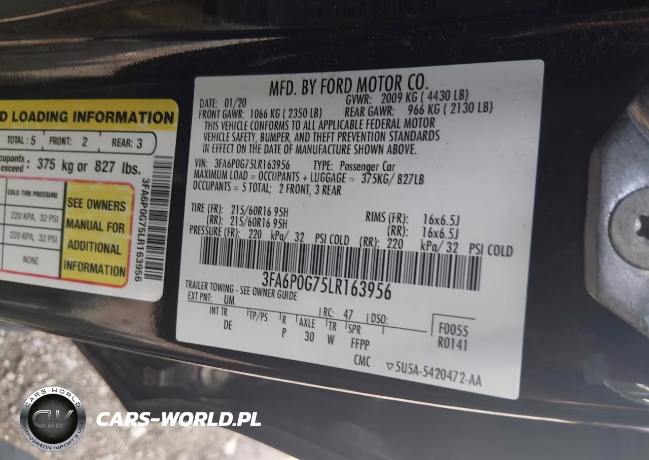 2020 Ford Fusion S VIN:3FA6P0G75LR163956 - 9