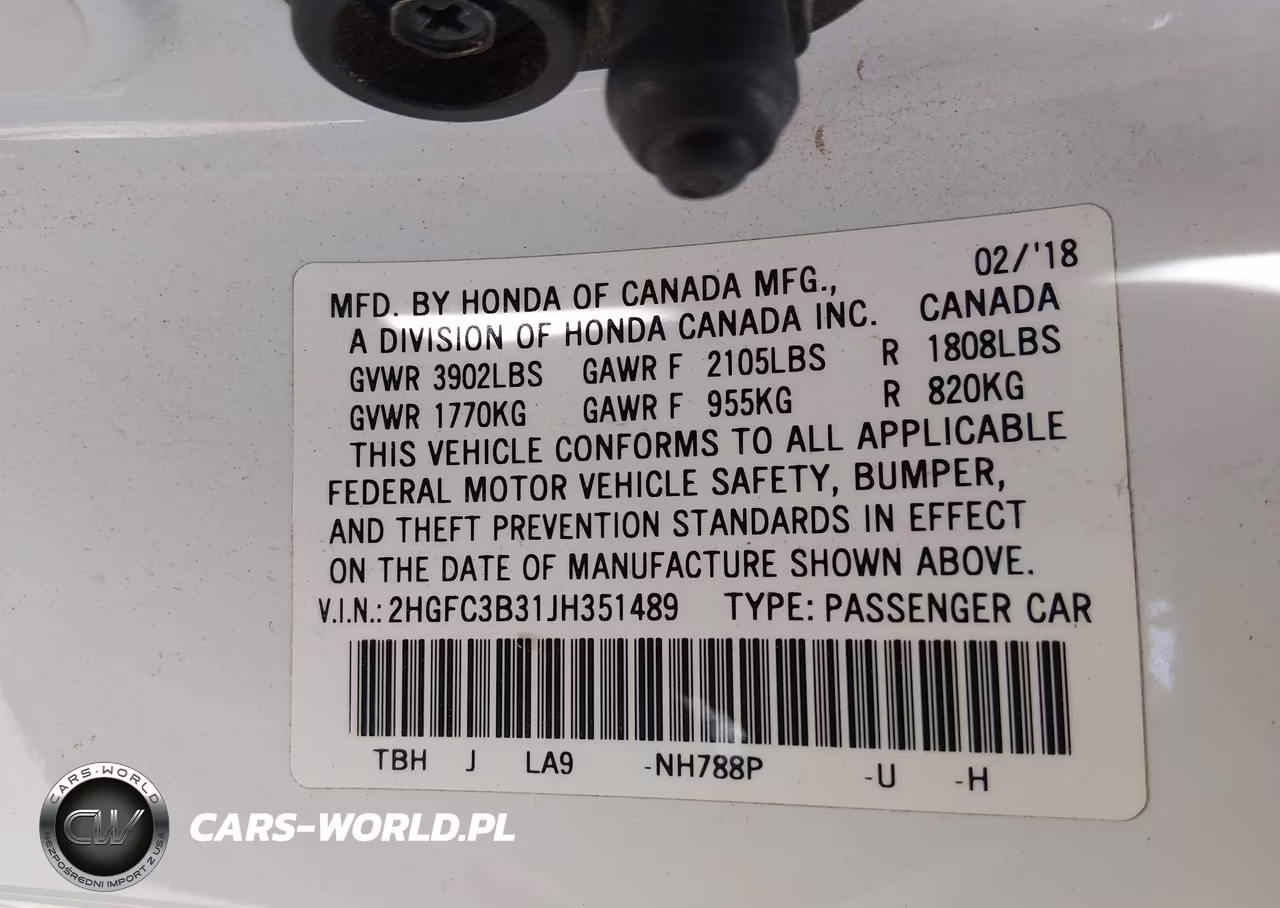 2018 Honda Civic Ex-T VIN:2HGFC3B31JH351489 - 9