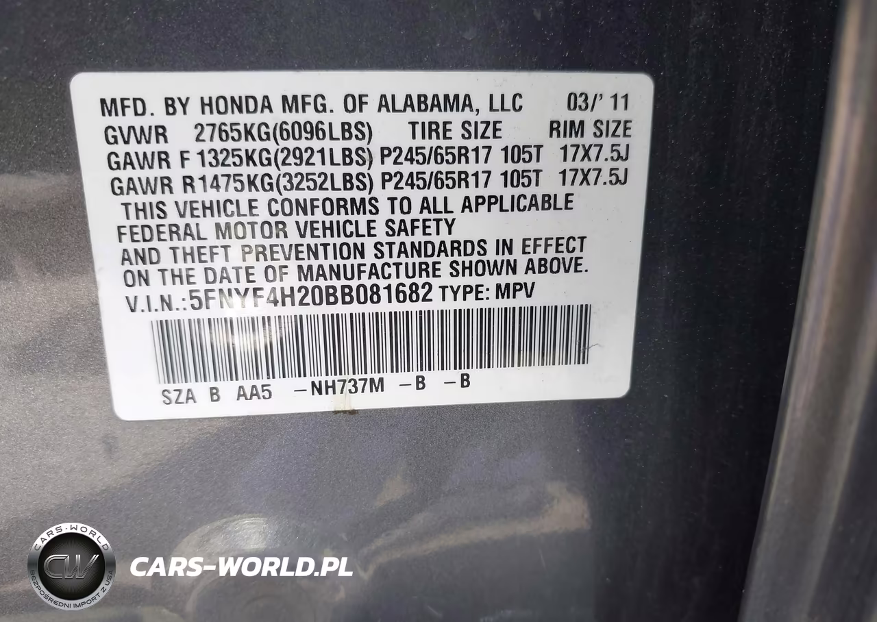 2011 Honda Pilot Lx VIN:5FNYF4H20BB081682 - 9