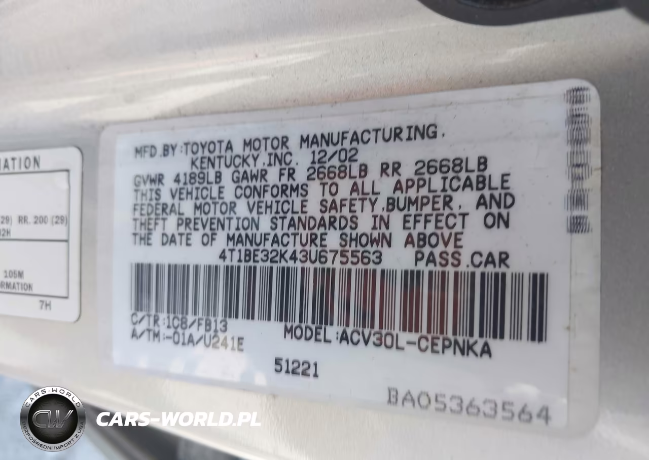 2003 Toyota Camry Le VIN:4T1BE32K43U675563 - 9