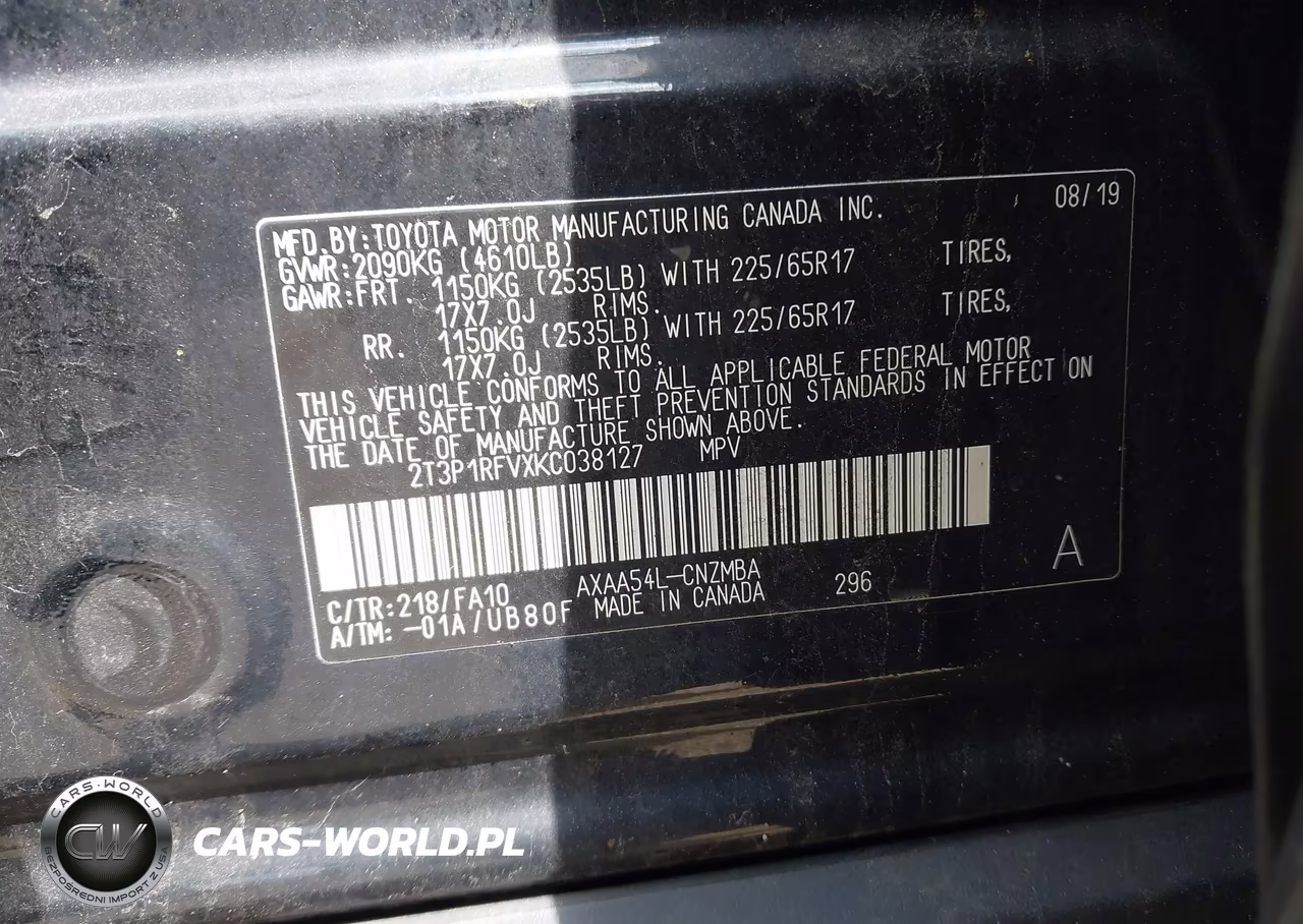 2019 Toyota Rav4 Xle VIN:2T3P1RFVXKC038127 - 9