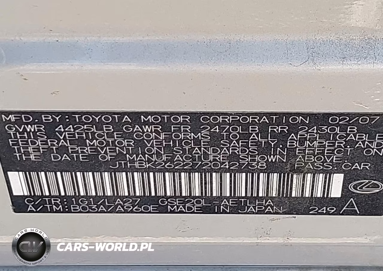 2007 Lexus Is 250 VIN:JTHBK262272042738 - 9